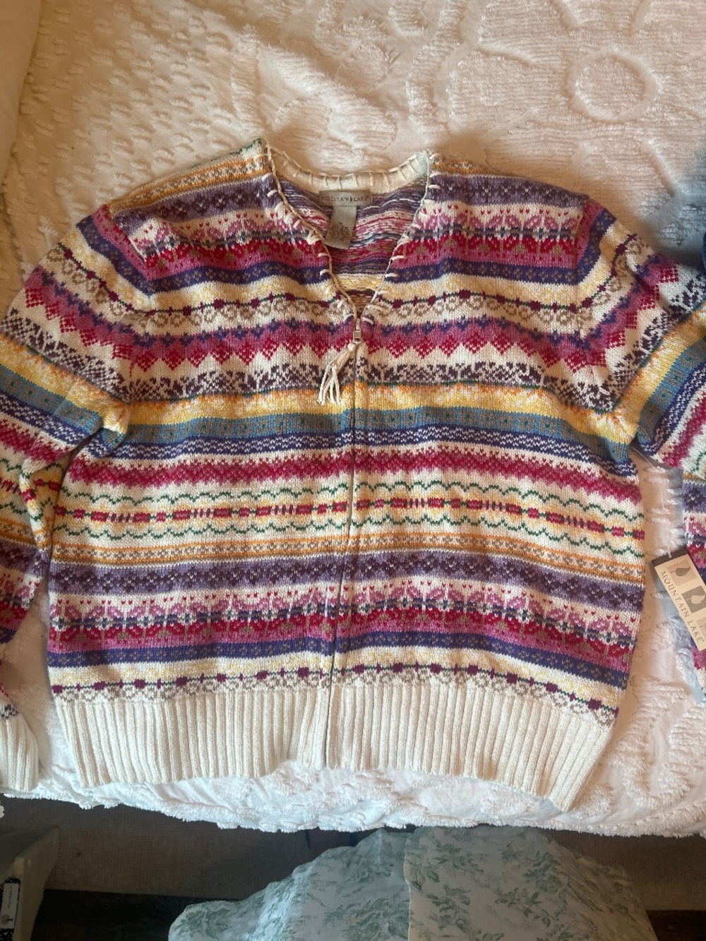 Vintage Ladies Mountain Lake CardiganFull Zip Sweater Size XL